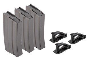 Three AR-15 magazines with Magpul Ranger Plates.